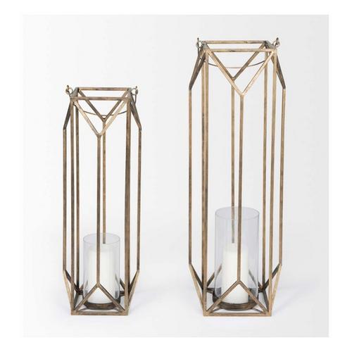 Mercana Ivy Gold Metal Geometric Cage Candle Holder Lantern - Primary Image