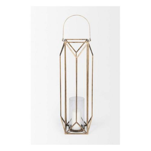 Mercana Ivy Gold Metal Geometric Cage Candle Holder Lantern - Primary Image