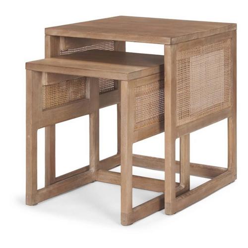 Mercana GrierLight Brown Solid Wood w/ Cane Nesting Accent Tables (Set of 2) - Primary Image