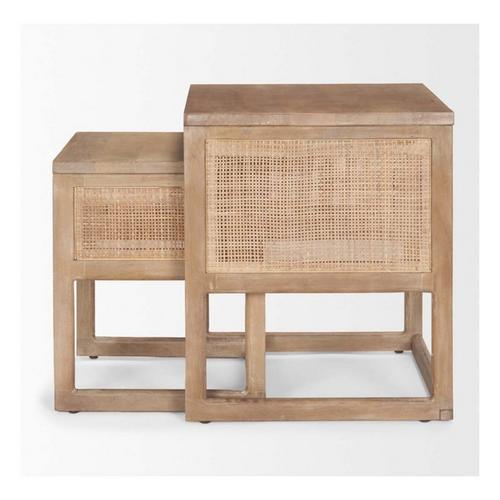 Mercana GrierLight Brown Solid Wood w/ Cane Nesting Accent Tables (Set of 2) - Primary Image