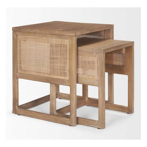 Mercana GrierLight Brown Solid Wood w/ Cane Nesting Accent Tables (Set of 2) - Primary Image