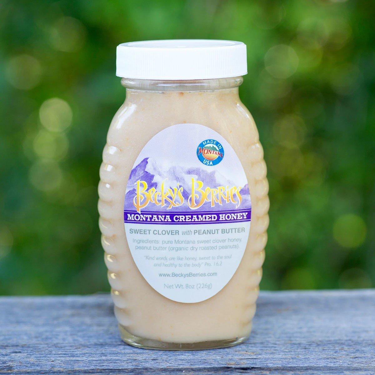 Becky's Berries Montana Creamed Sweet Clover Honey with Peanut Butter 8 oz - Becky's Berries