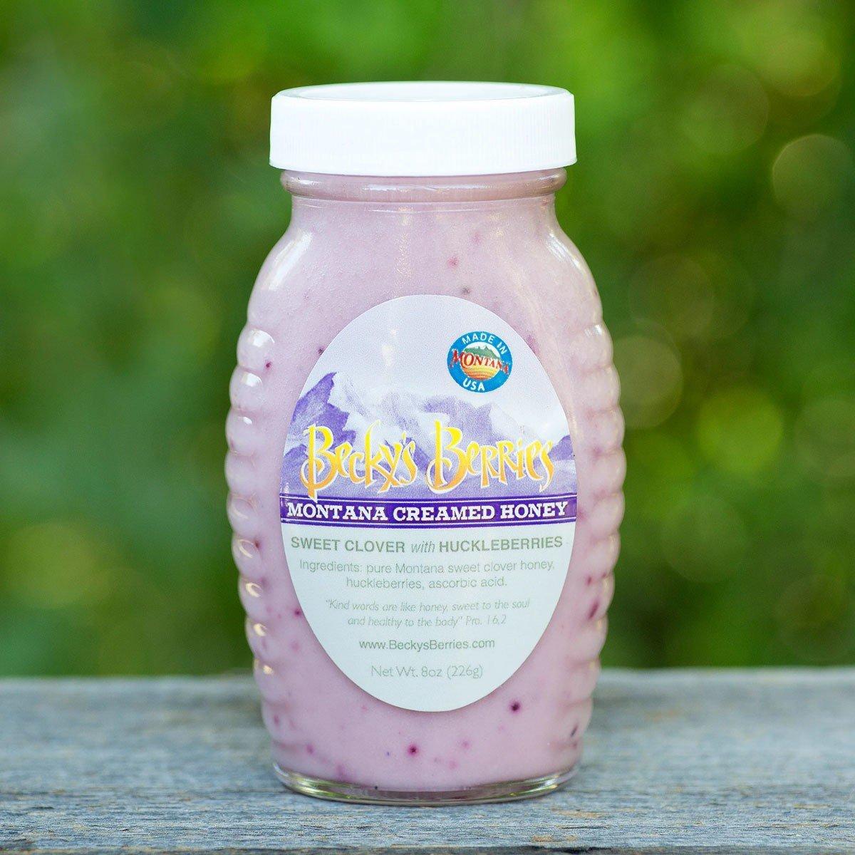 Becky's Berries Montana Creamed Sweet Clover Honey with Huckleberry 8 oz - Becky's Berries