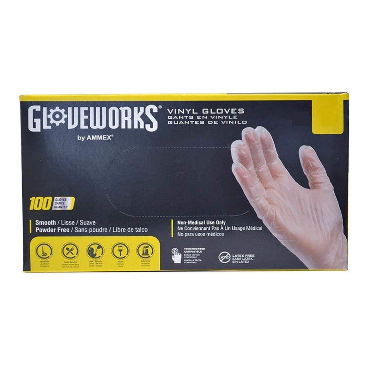 Gloveworks Vinyl Powder-Free Non-Sterile Clear Disposable Gloves -Medium - Gloveworks