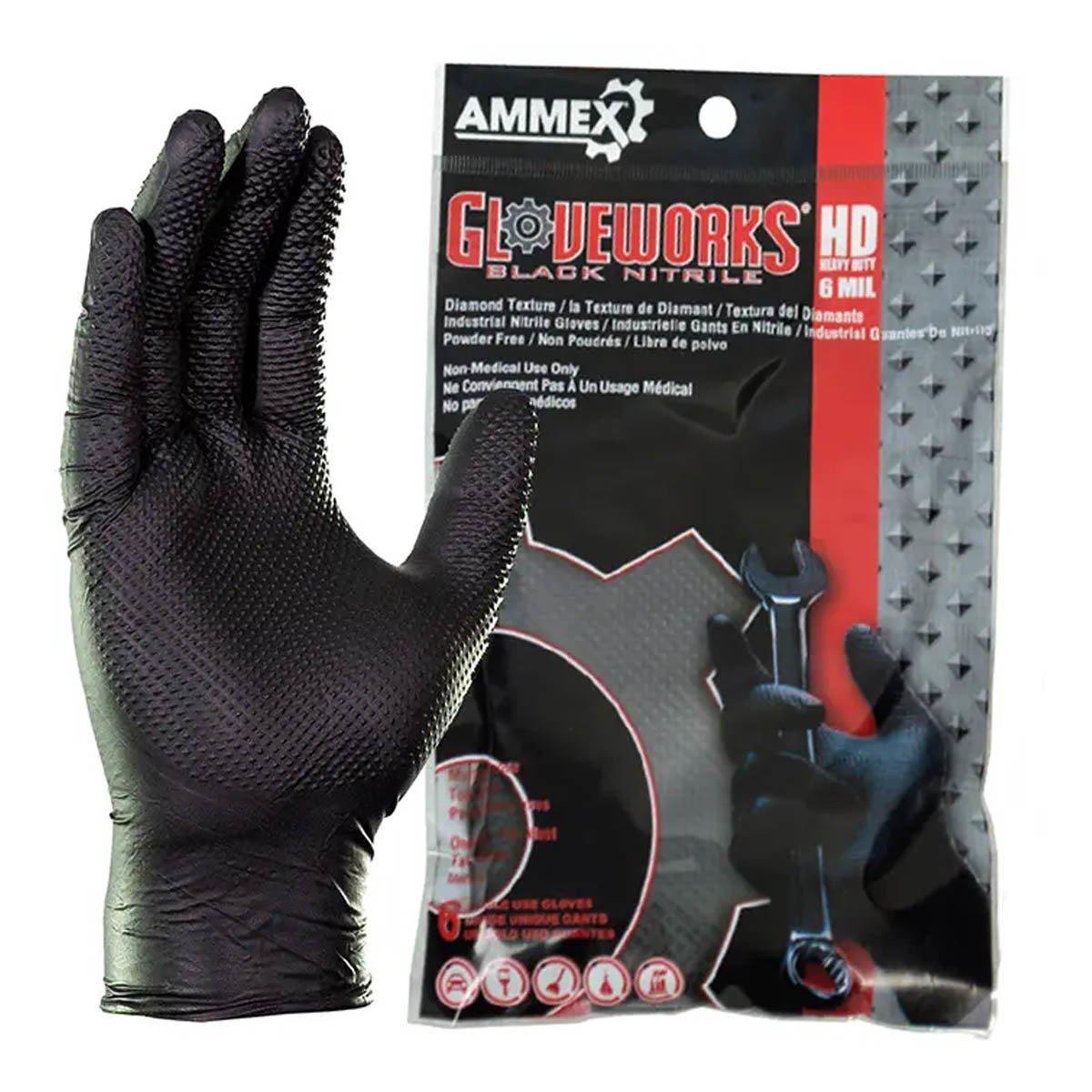Gloveworks HD Black Nitrile 6 Mil Disposable Gloves 6 Pack Gloves - Gloveworks