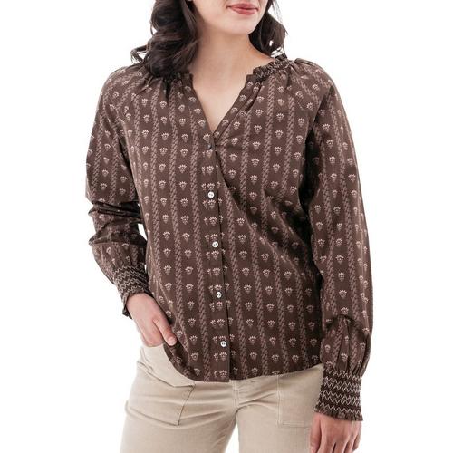 Women's Aventura Fleur de lis Long Sleeve V-Neck Button Up Shirt - Primary Image