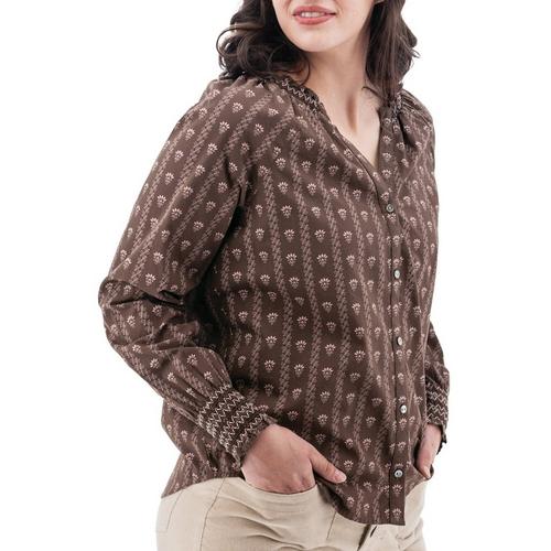 Women's Aventura Fleur de lis Long Sleeve V-Neck Button Up Shirt - Primary Image