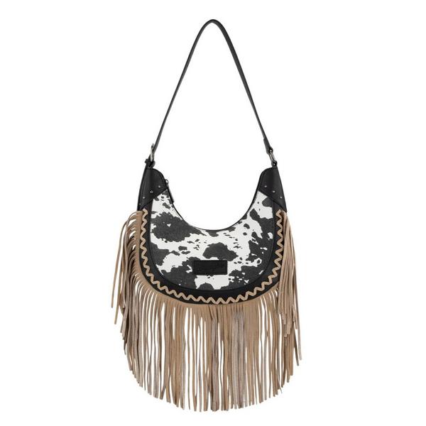 Montana West Wrangler Cow Print Frindge Shoulder Bag