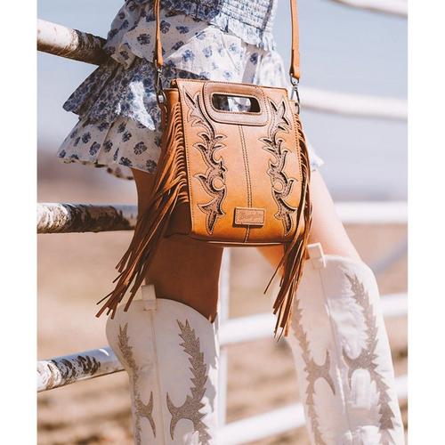 Montana West Wrangler Top Handle Embroidered Fringe Crossbody - Primary Image