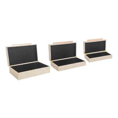 StyleCraft Home Collection Camilla Neutral Leather Wrapped Accessory Boxes (Set of 3) - Primary Image