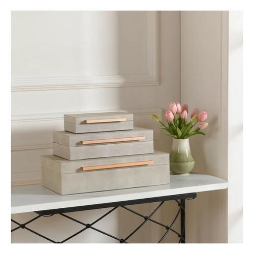 StyleCraft Home Collection Camilla Neutral Leather Wrapped Accessory Boxes (Set of 3) - Primary Image