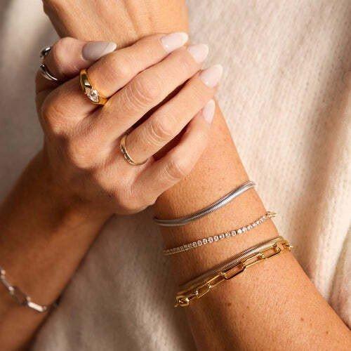 Women's Nickel & Suede Herringbone Bracelet - Primary Image