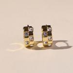 Nickel & Suede Pavé Checkered Huggie Earrings - Thumbnail 1 of 3