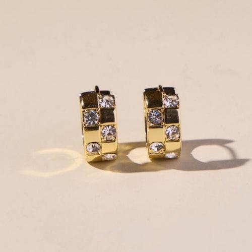 Nickel & Suede Pavé Checkered Huggie Earrings - Primary Image