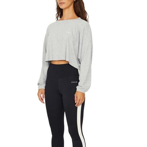 Women's Cream Yoga Alexa Oversize Long Sleeve Crop Top - Primary Image