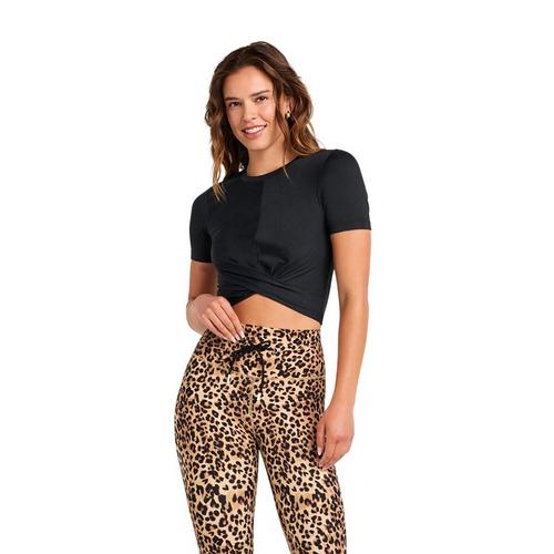 Women's Cream Yoga Summer SS Twist Waist Top T-Shirt - Primary Image