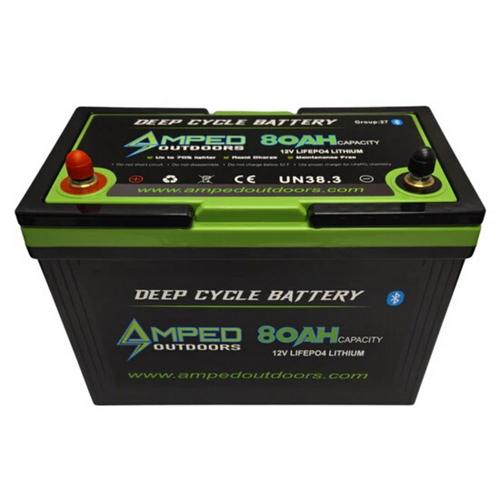 Amped Outdoors 80Ah Lithium Battery 12.8V Bluetooth IP67 Waterproof Heated - Primary Image
