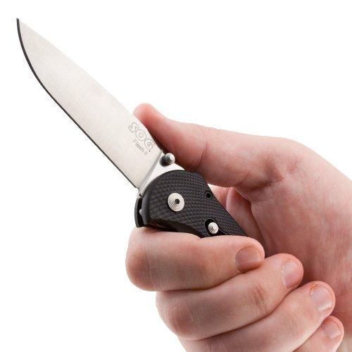 SOG Flash II Satin Drop Point Assisted Folding Pocket Knife - SOG