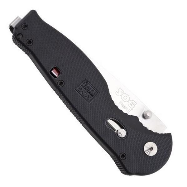 SOG Flash II Satin Drop Point Assisted Folding Black Pocket Knife