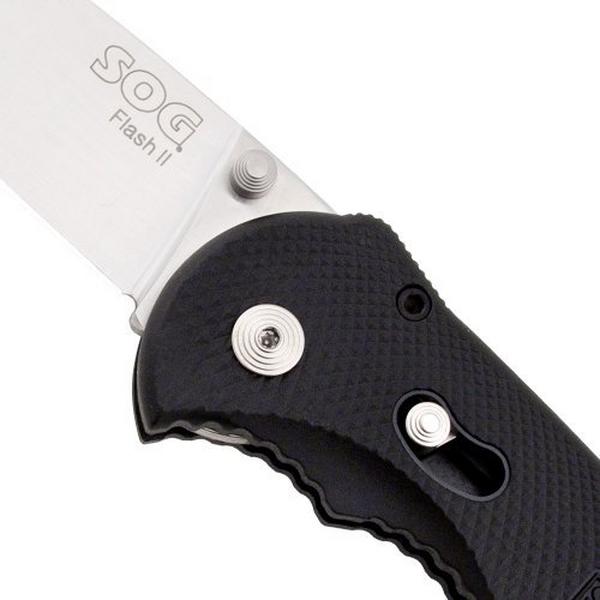 SOG Flash II Satin Drop Point Assisted Folding Black Pocket Knife