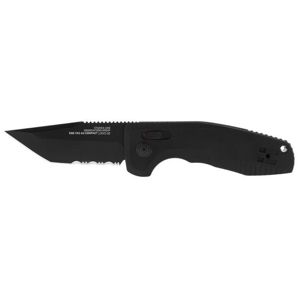 SOG Knives SOG-TAC AU Compact Tanto Partially Serrated Black Automatic Knife