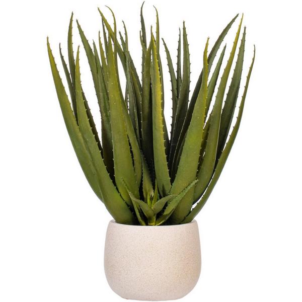 Vickerman Company 19.5" Artificial Green Aloe Plant in Round Cement Pot