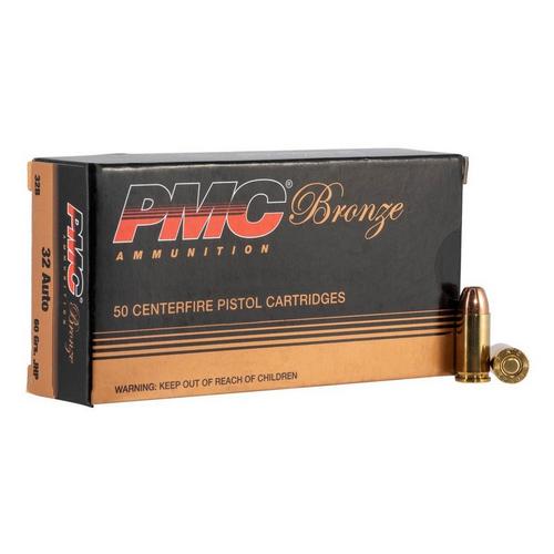 PMC Ammunition Bronze JHP Round Box 32 ACP Handgun Ammunition 50 Round Box