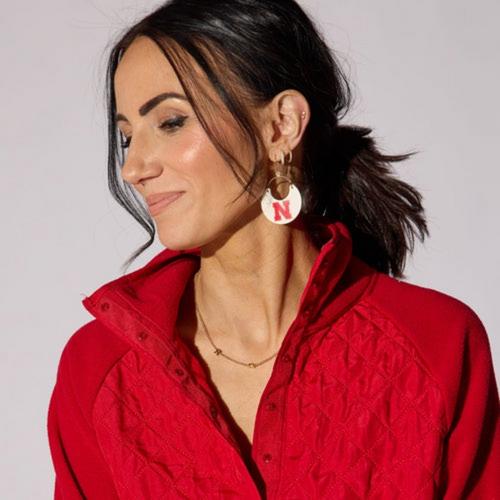 Nickel & Suede "Go Big Red" Initial University of Nebraska Necklace - Primary Image