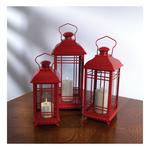 Melrose International Traditional Red Metal Lantern (Set of 3) - Thumbnail 1 of 2