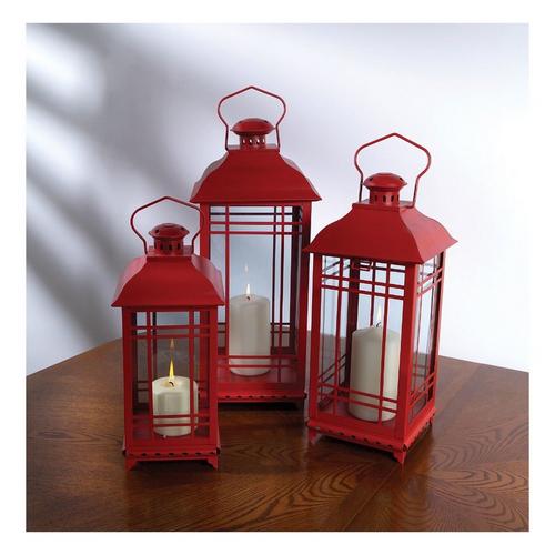 Melrose International Traditional Red Metal Lantern (Set of 3) - Primary Image