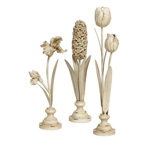 Melrose International Distressed Ivory Floral Stem Sculpture (Set of 3) - Primary Image