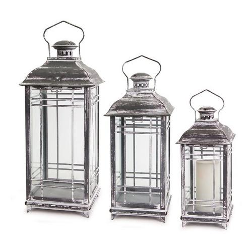 Melrose International Traditional Grey Metal Lantern (Set of 3) - Primary Image