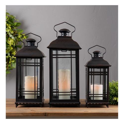 Melrose International Traditional Black Metal Lantern (Set of 3) - Primary Image