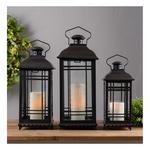 Melrose International Traditional Black Metal Lantern (Set of 3) - Thumbnail 3 of 4