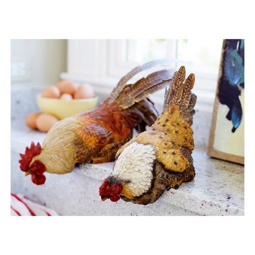 Melrose International Hen and Rooster Shelf Sitter with Metal Accents (Set of 2) - Primary Image