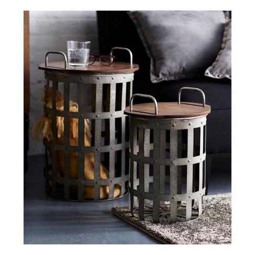Melrose International Metal and Wood Side Basket Tables (Set of 2) - Primary Image