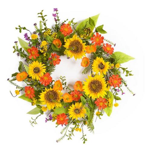 Melrose International Mixed Sunflower Floral Wreath 22"D - Primary Image