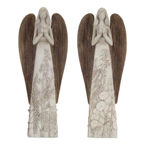 Melrose International Floral Sculpted Angel with Wood Style Wings (Set of 2) - Primary Image