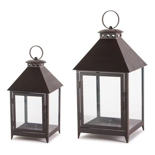 Melrose International Footed Iron Metal Lantern (Set of 2) - Primary Image
