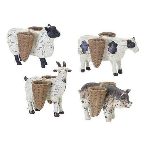 Melrose International Farm Animal Figurine with Basket Vase (Set of 4) - Primary Image