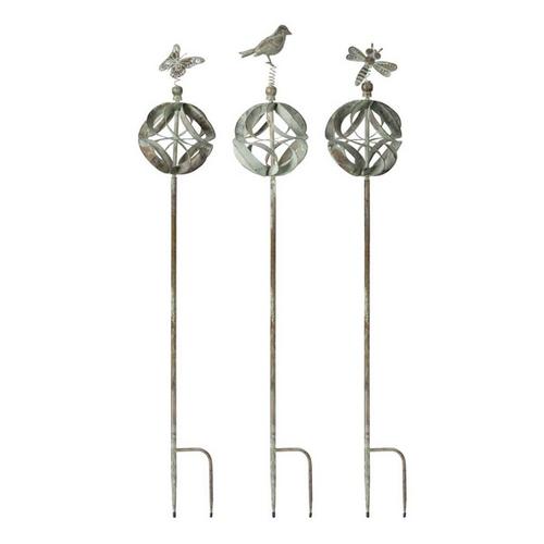 Melrose International Ornamental Metal Garden Stake with Bird and Insect Accents (Set of 3) - Primary Image