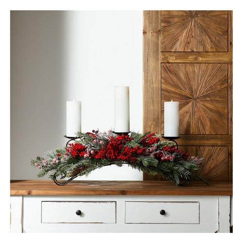 Melrose International 12"H Pine and Berry Centerpiece (Fits 3" Candles) - Primary Image