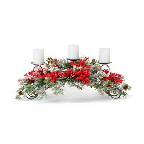 Melrose International 12"H Pine and Berry Centerpiece (Fits 3" Candles) - Primary Image