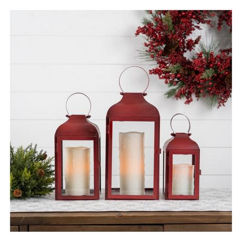 Melrose International Modern Red Metal Lantern (Set of 2) - Primary Image