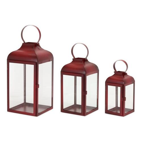 Melrose International Modern Red Metal Lantern (Set of 2) - Primary Image