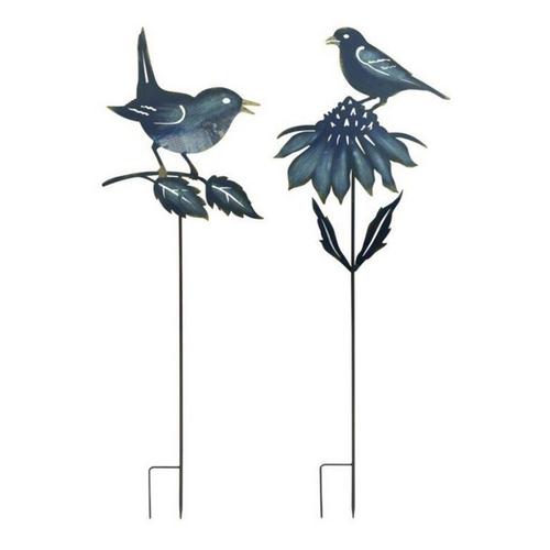 Melrose International Iron Metal Cut Out Bird and Flower Garden Stake (Set of 2) - Primary Image