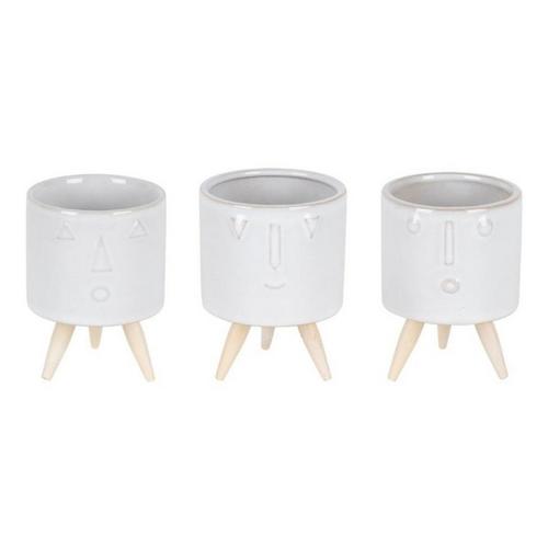 Melrose International Porcelain Face Planter with Wooden Legs (Set of 3) - Primary Image