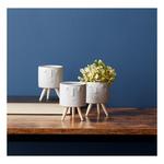 Melrose International Porcelain Face Planter with Wooden Legs (Set of 3) - Thumbnail 2 of 2