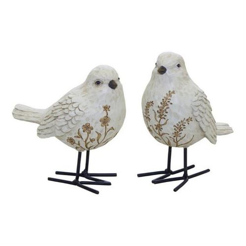 Melrose International Bird Figurine with Carved Floral Design (Set of 2) - Primary Image