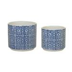 Melrose International Ornamental Blue and White Ceramic Pot (Set of 2) - Thumbnail 1 of 3